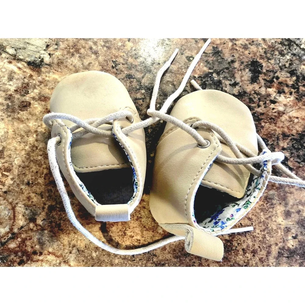 Baby Infant Unisex Crib Shoe Leather Brown size 3- 12 Fringe Baby Shower
